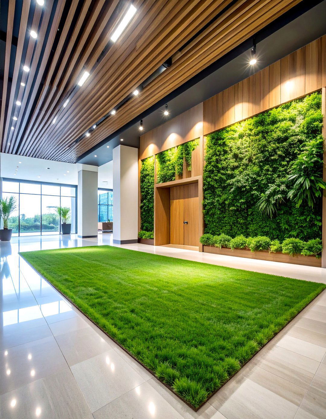 Commercial Lobby Welcome Wall - 25 Artificial Grass Wall Design Ideas