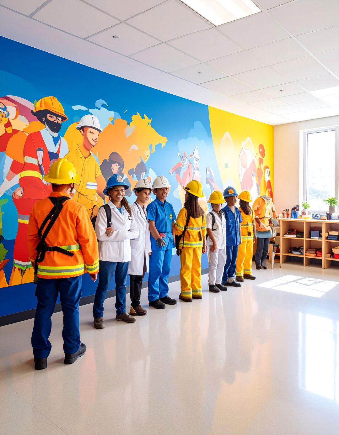 Community Helpers Career Mural with Professional Roles - 25 School Mural Ideas