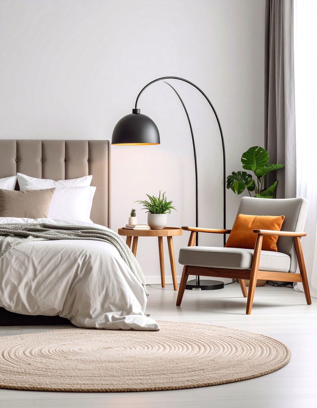 Compact Arc Floor Lamp Setup - 25 Small Bedroom Lighting Ideas