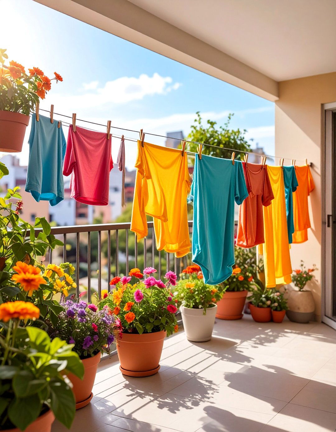 Compact Balcony Clothesline Solution - 25 Outdoor Clothesline Ideas