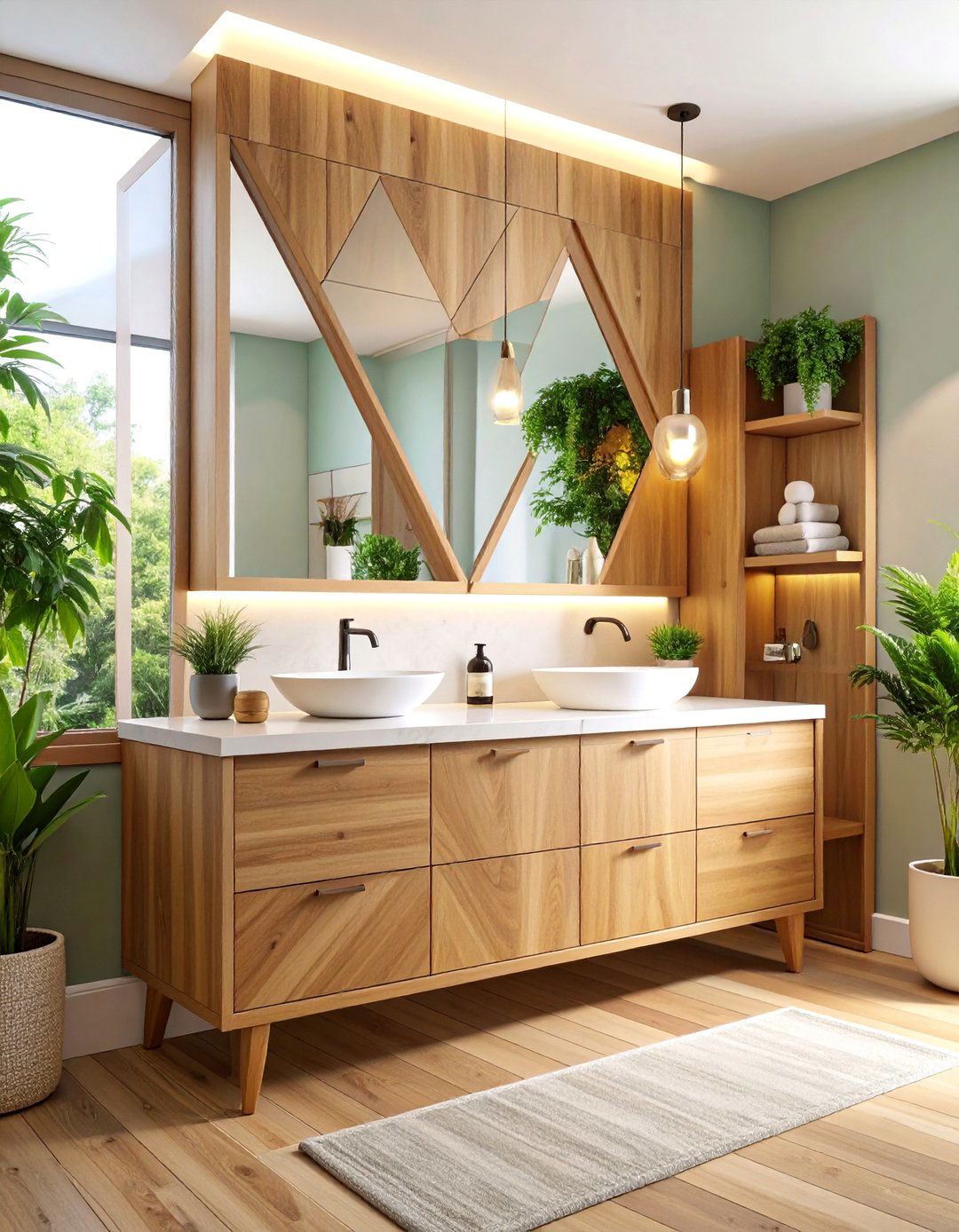 Compact Corner Oak Wood Bathroom Vanity - 25 Wood Bathroom Vanity Ideas