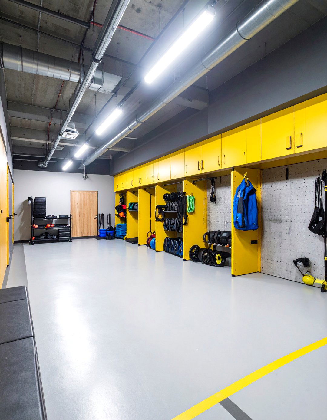 Compact Equipment Storage Basement Gym - 25 Basement Gym Ideas