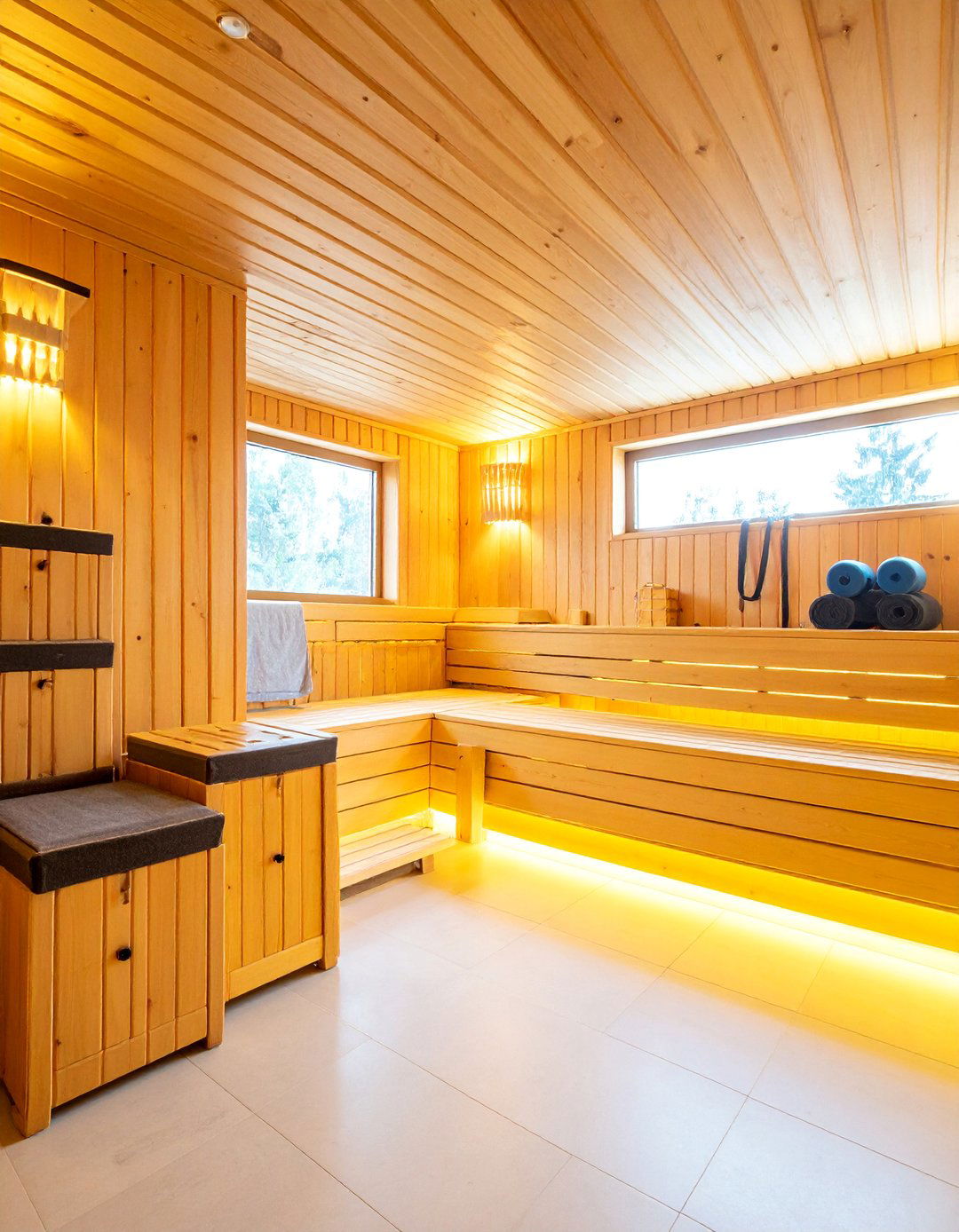 Compact Home Gym Sauna Integration - 25 Sauna Room Design Ideas