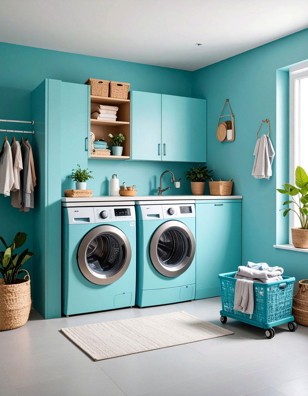 Compact Laundry Closet with Rolling Storage Cart - 25 Laundry Closet Ideas
