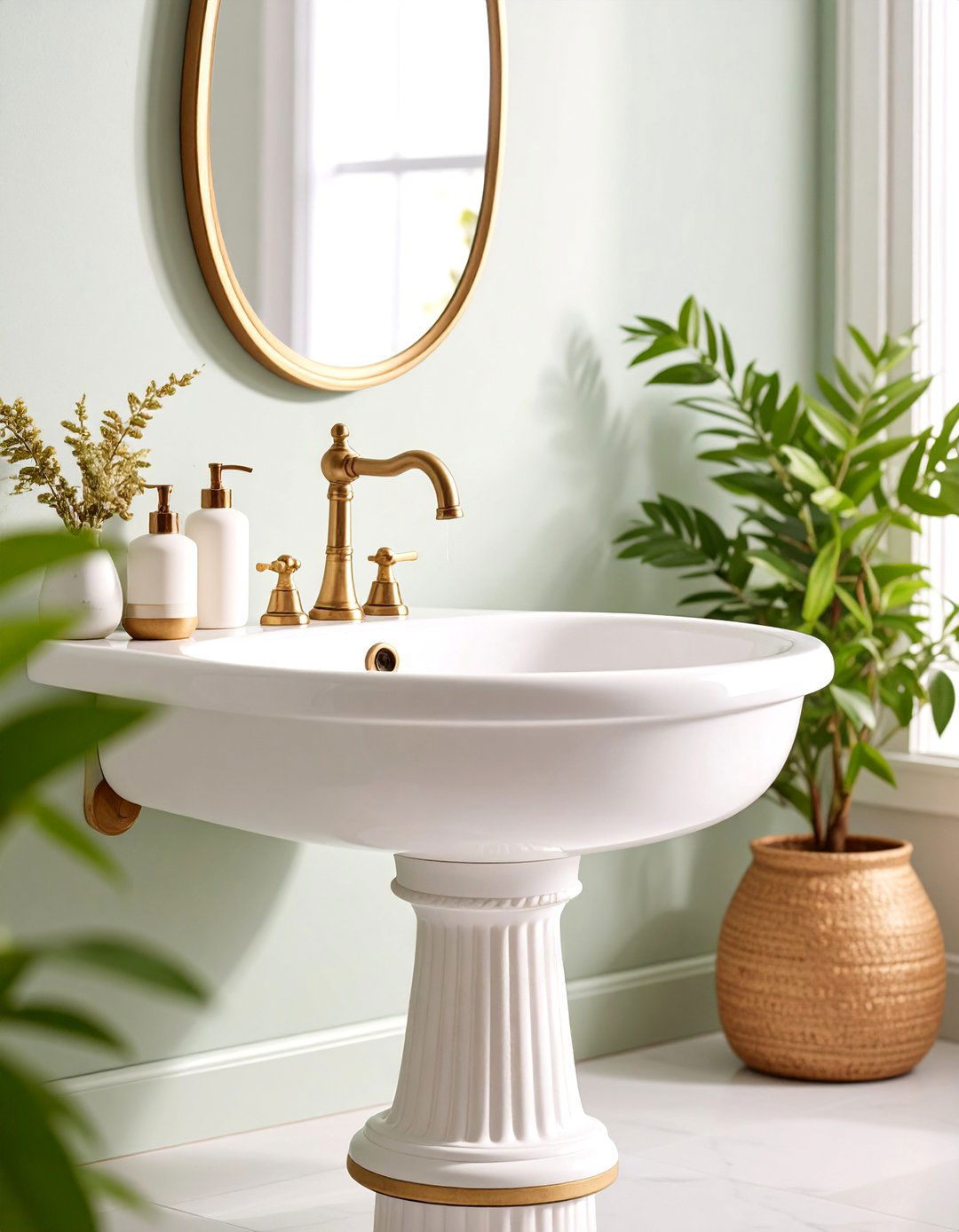 Compact Pedestal Sink with Vintage Charm - 25 Small Bathroom Sink Ideas