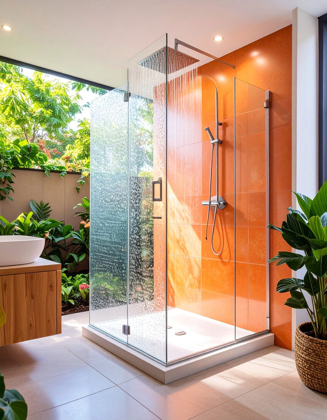 Compact Shower Stall with Textured Glass Privacy - 25 Small Shower Ideas
