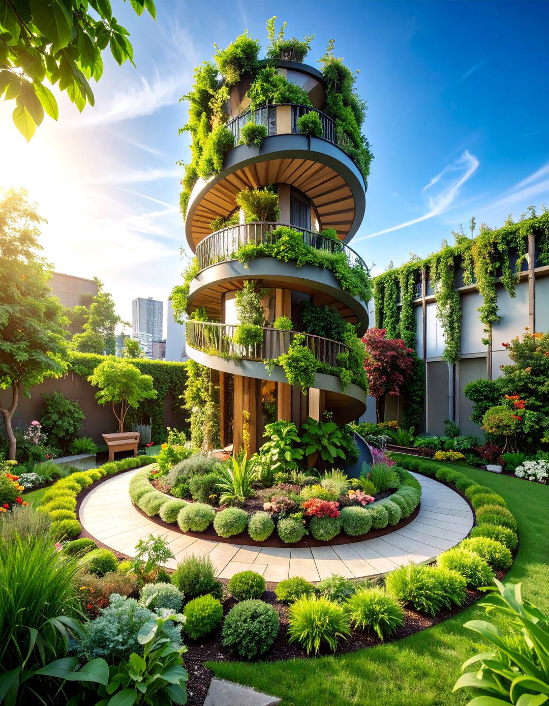 Compact Urban Spiral Garden with Vertical Elements - 25 Spiral Garden Design Ideas