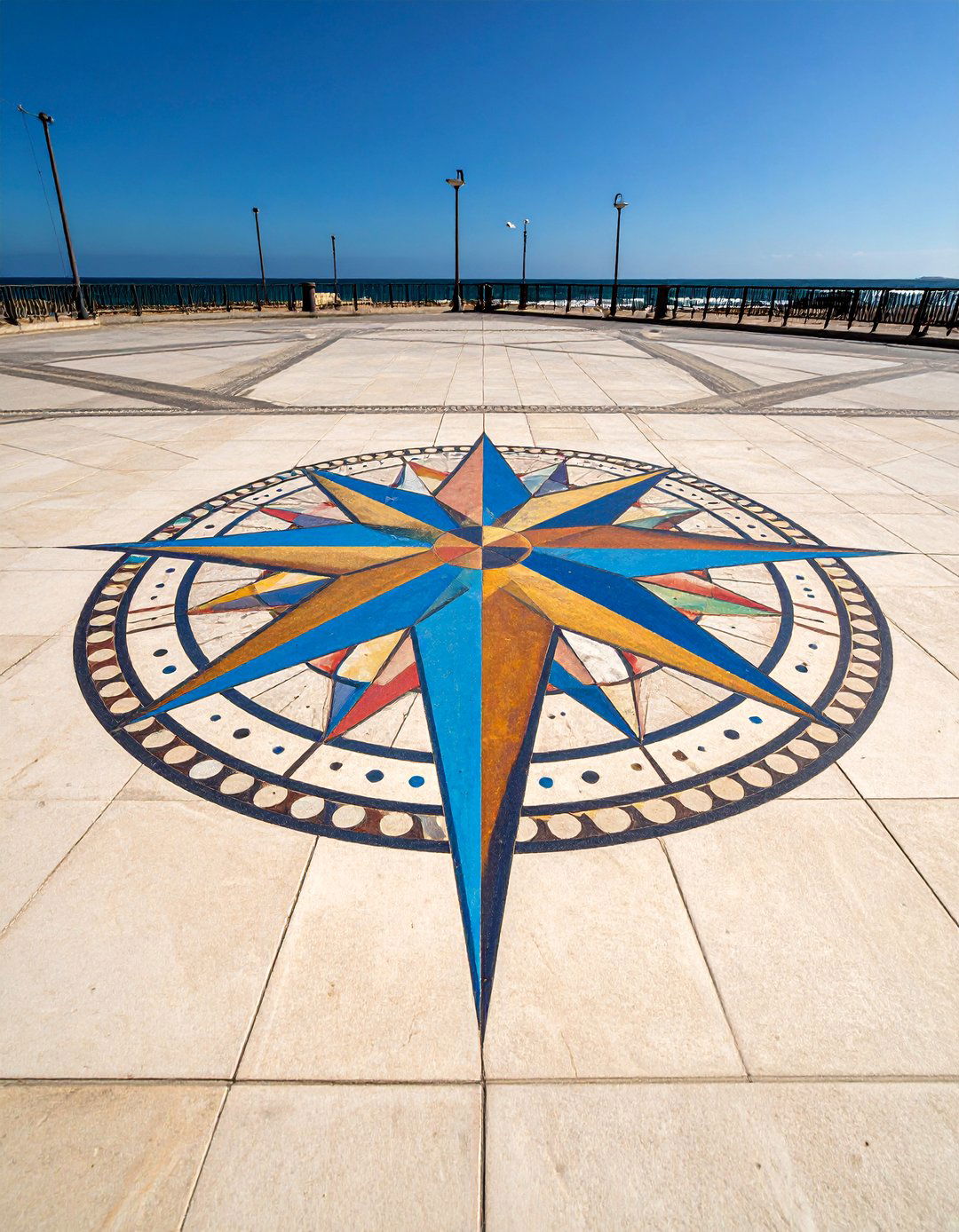 Compass Rose Concrete Walkway Feature - 25 Concrete Walkway Painting Ideas