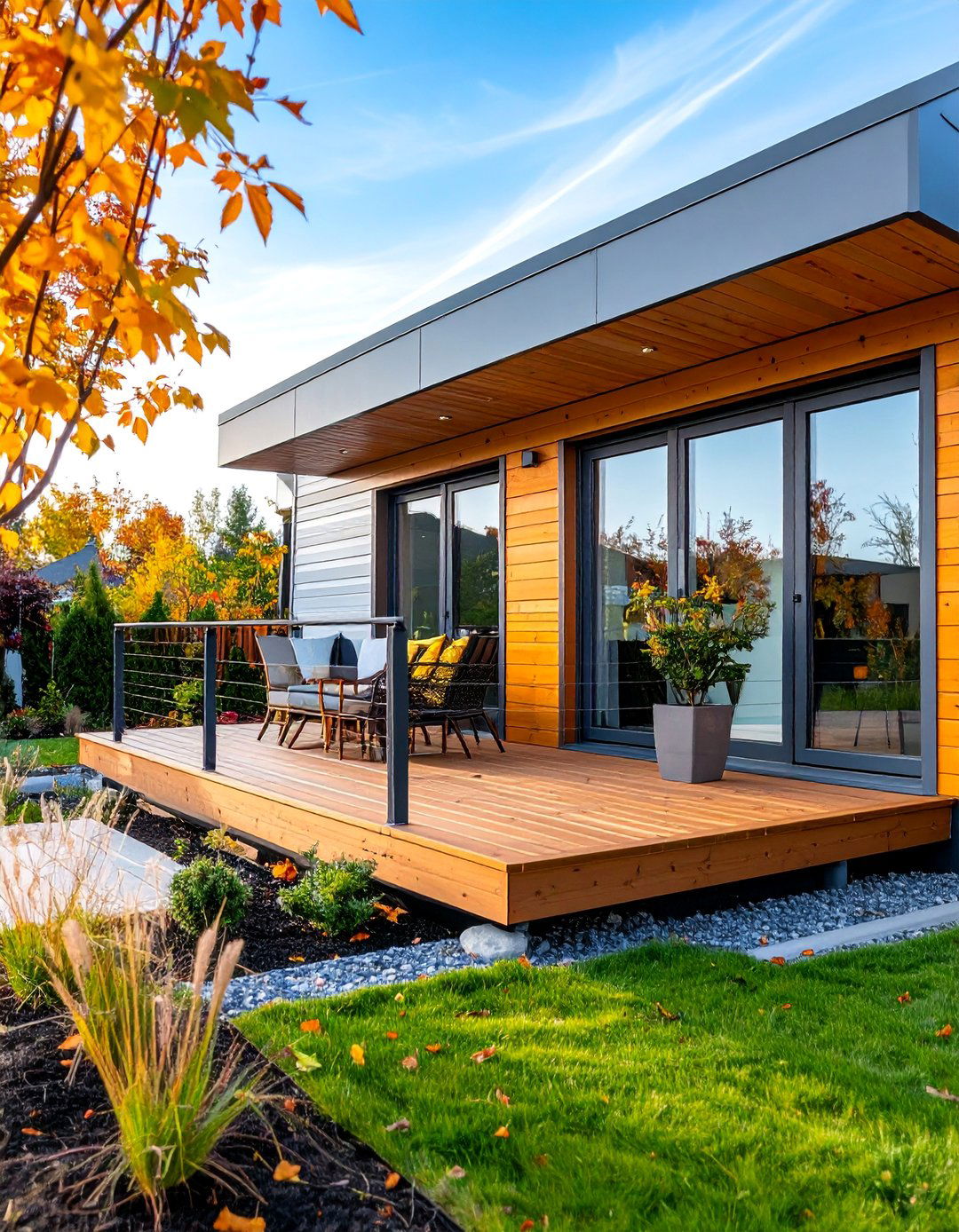 Composite Deck Porch with Modern Railings - 25 Mobile Home Porch Ideas