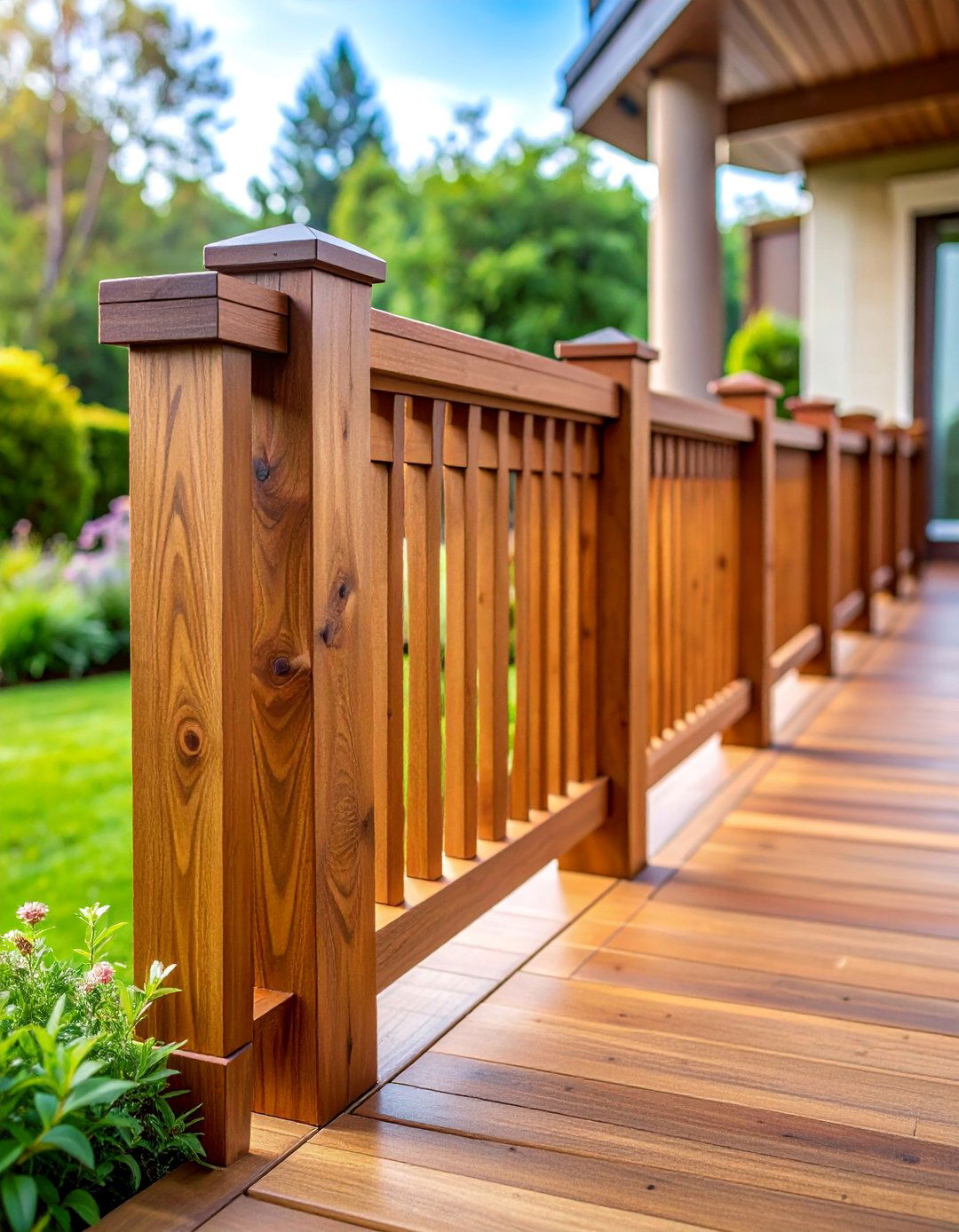 Composite Deck Railing with Wood Grain Texture Finish - 25 Deck Railing Ideas