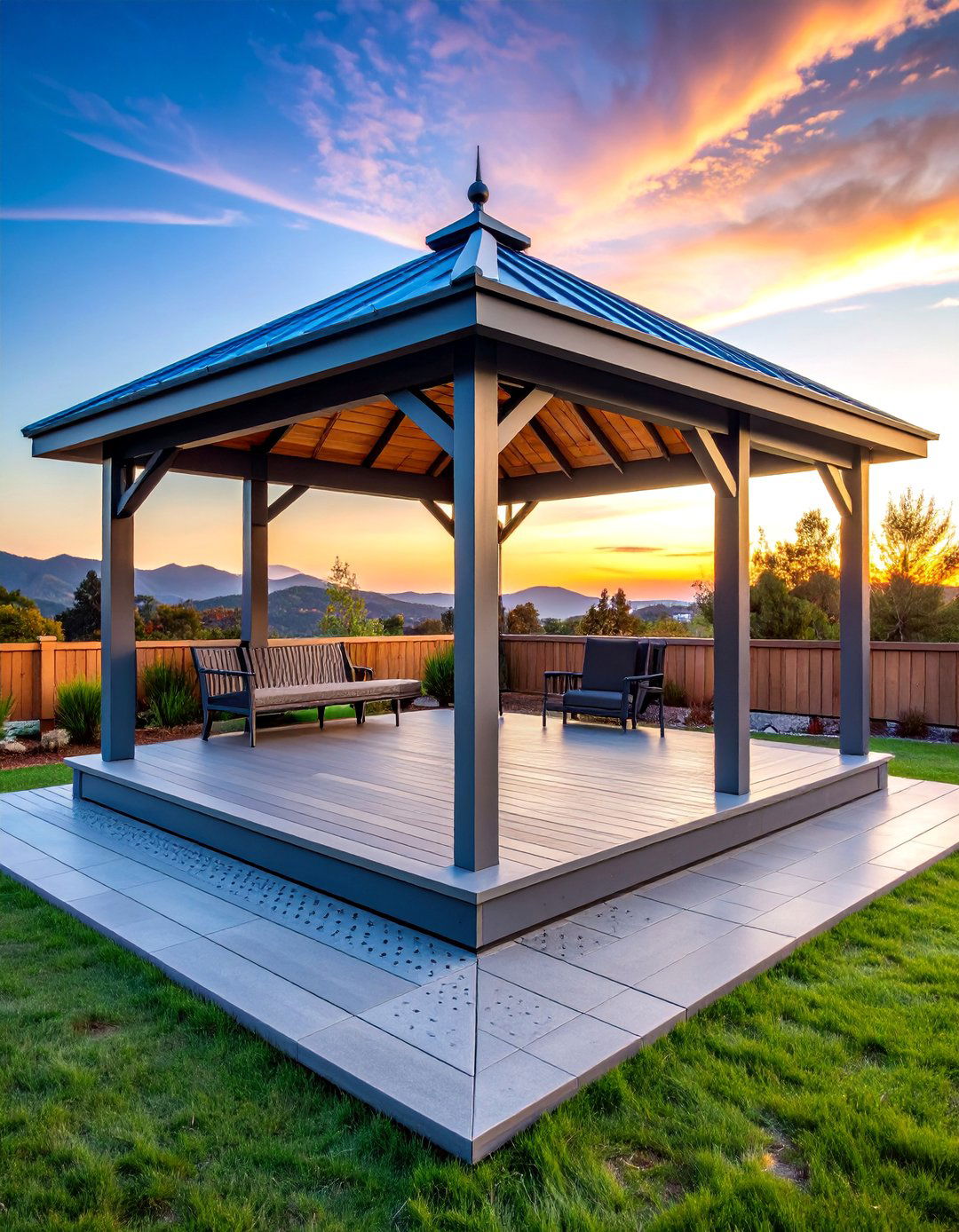 Composite Deck Tiles with Modern Gray Finish - 25 Gazebo Floor Ideas