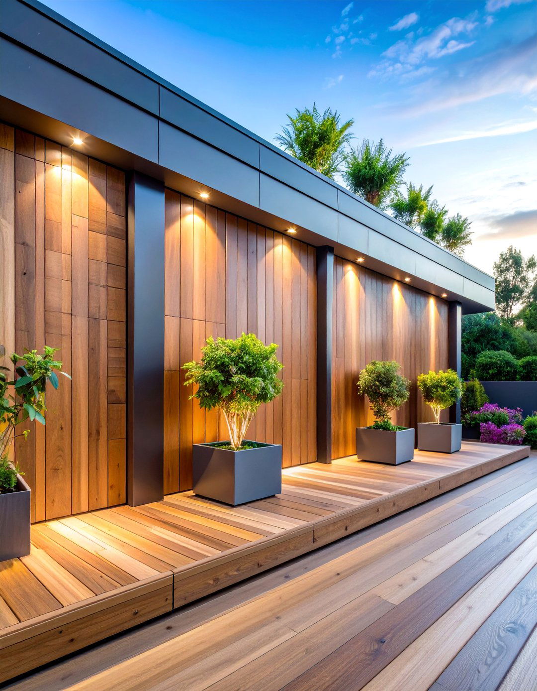Composite Horizontal Panel Wall - 25 Deck With Privacy Wall