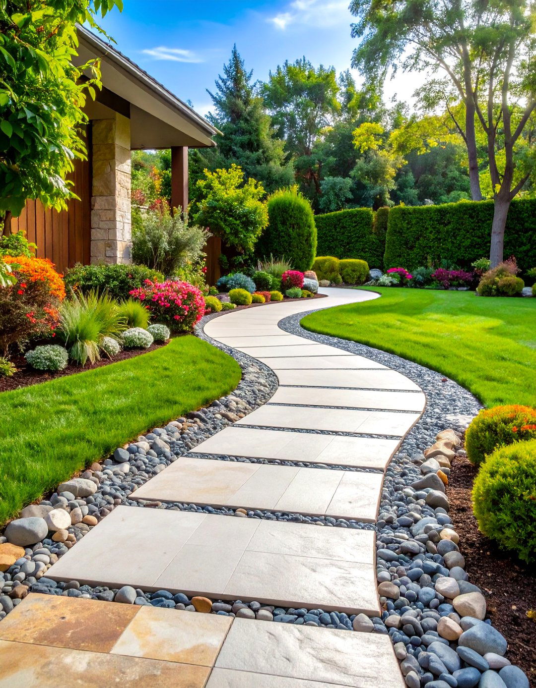 Composite Walkway with Natural Stone Accents - 25 Composite Walkway Ideas