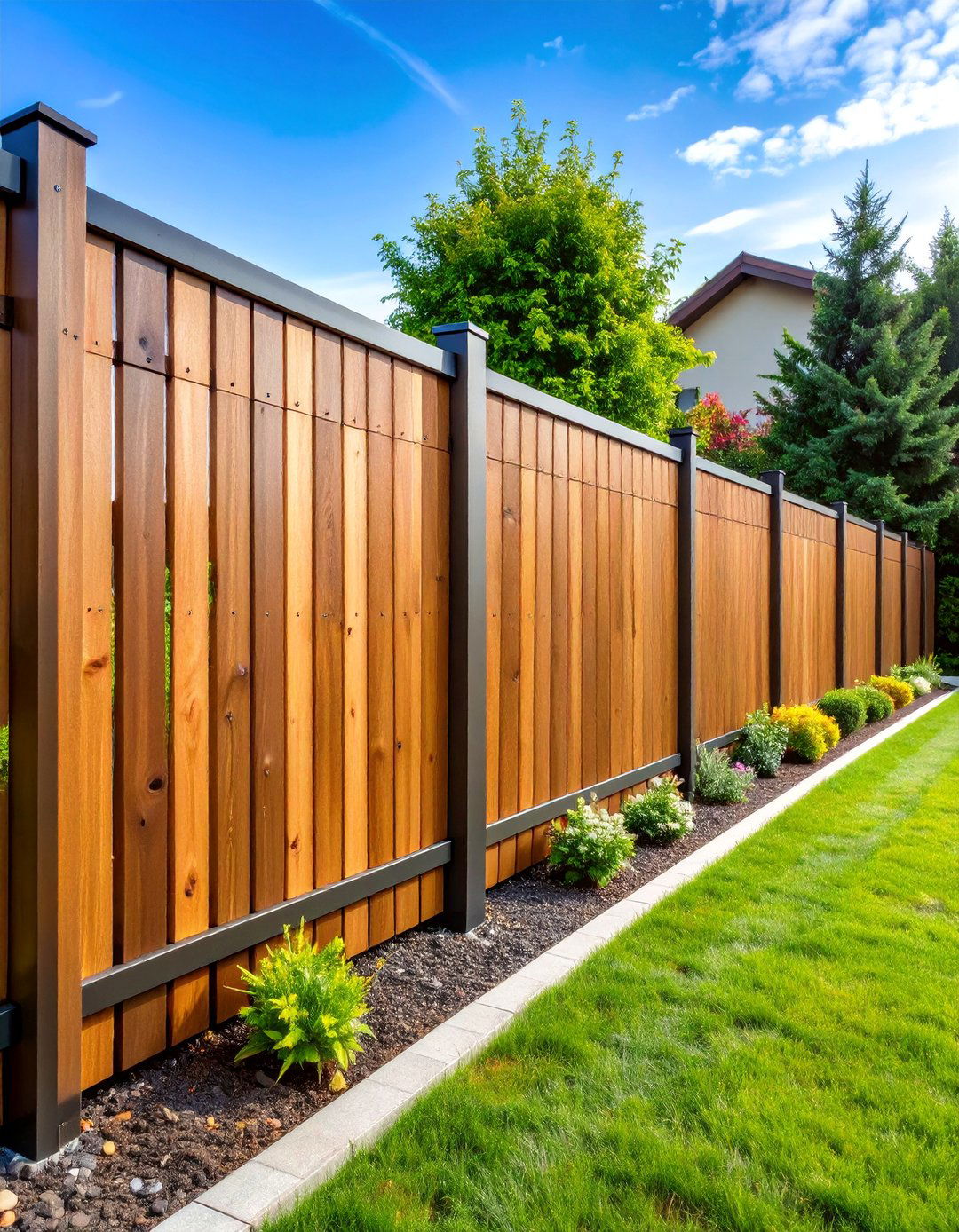 Composite Wood Look with Metal Framework - 25 Metal and Wood Fence