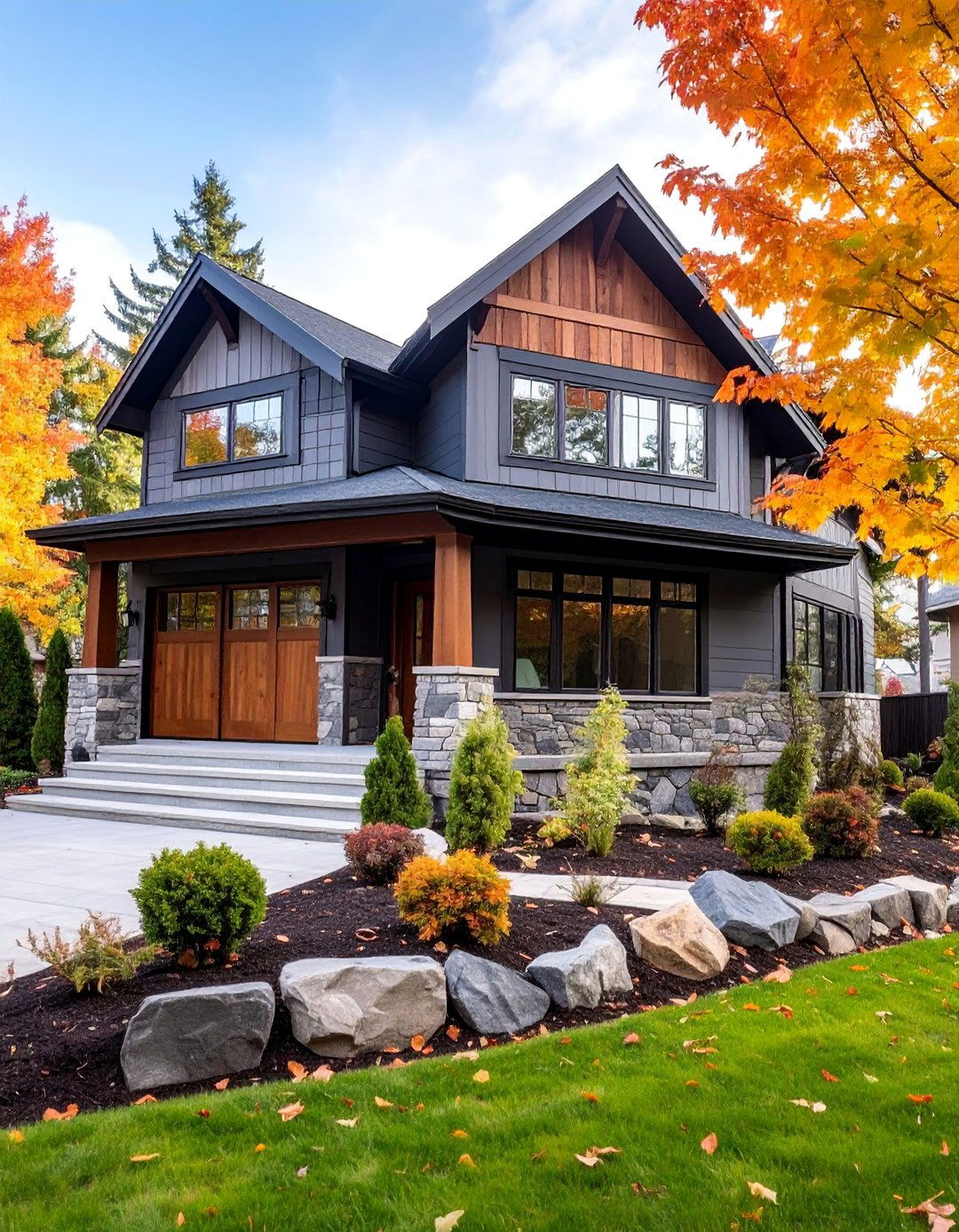 Composite Wood Siding with Stone Wainscoting - 25 Exterior House Siding Ideas