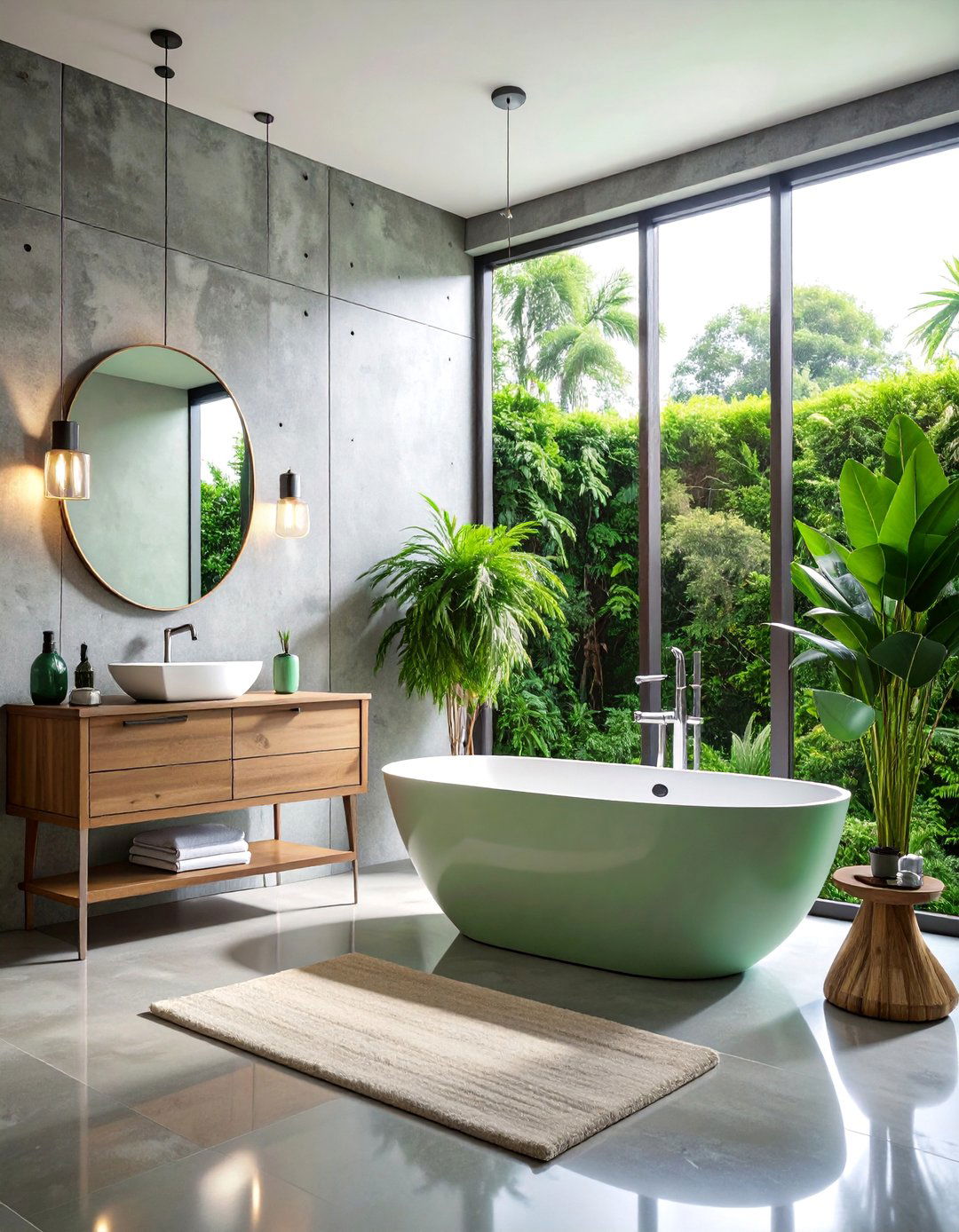 Concrete Accent Wall with Industrial Appeal - 25 Bathroom Wall Ideas