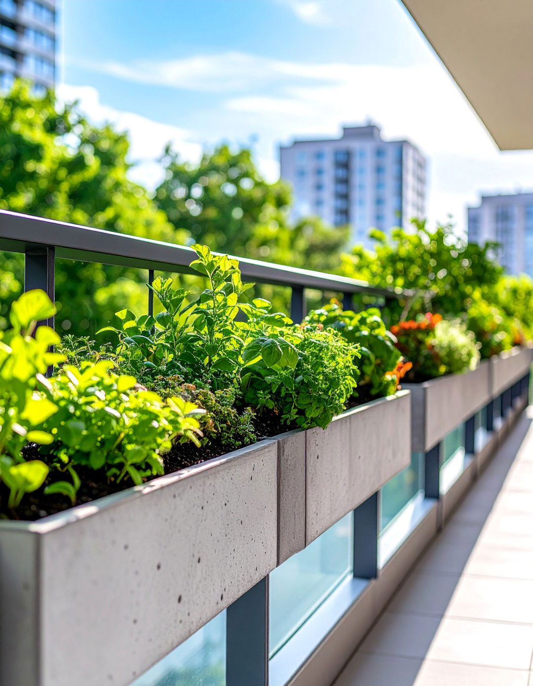Concrete Balcony Railing with Integrated Planters - 25 Balcony Railing Design Ideas