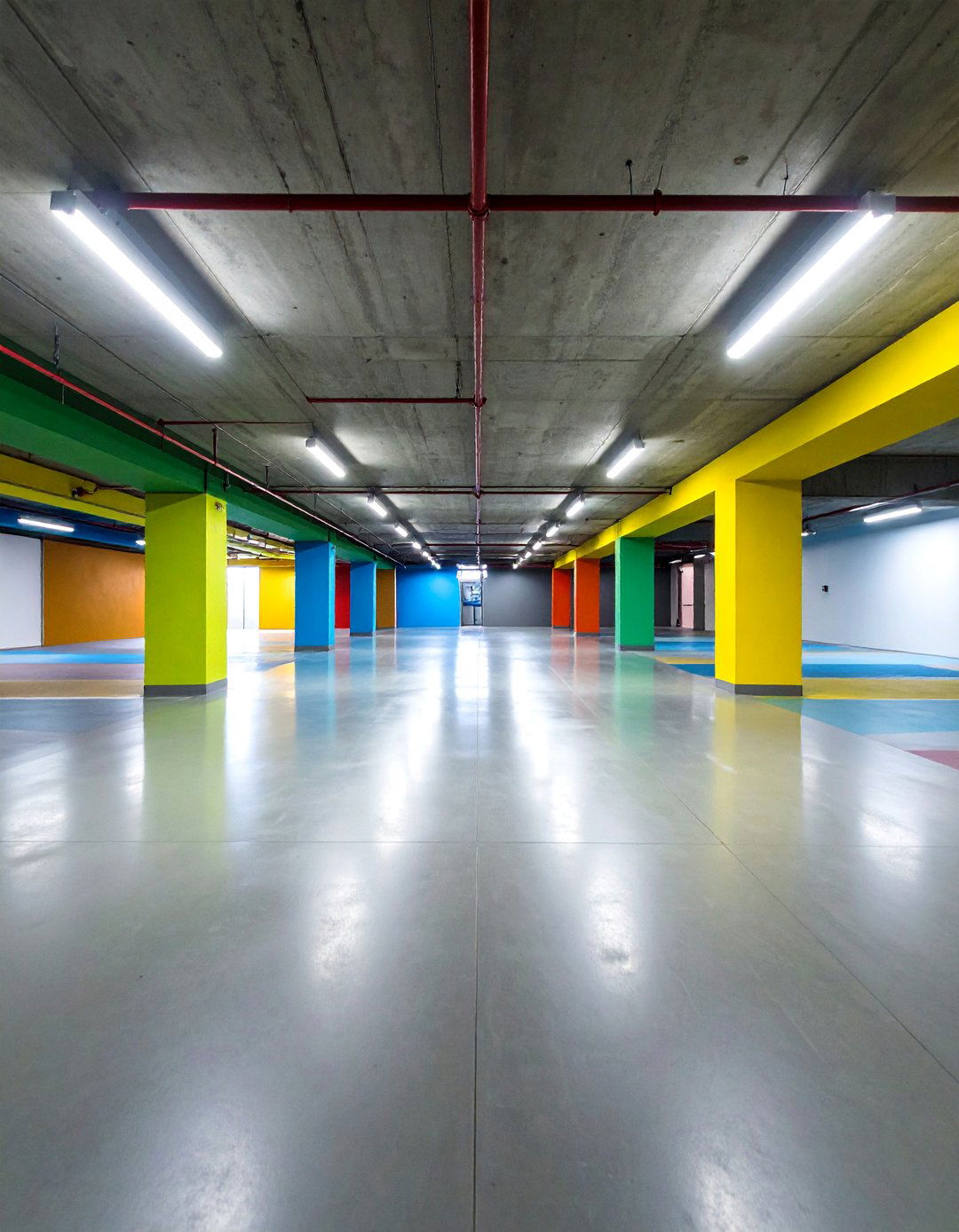 Concrete Basement Floor with Geometric Epoxy Inlay Design - 25 Concrete Basement Floor Ideas