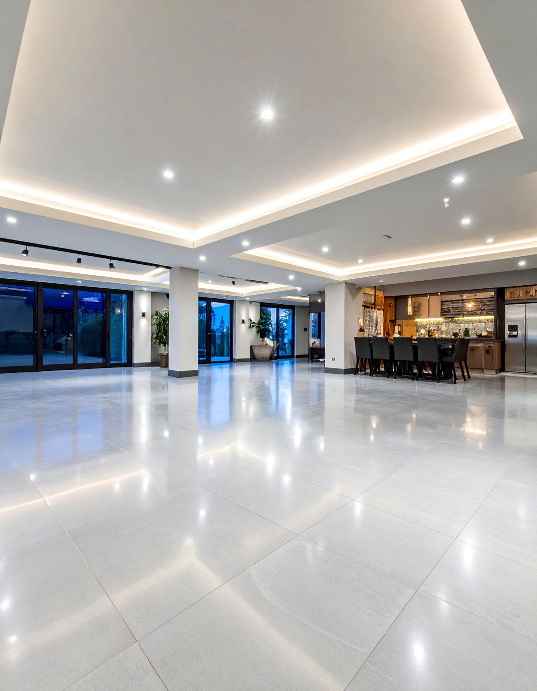 Concrete Basement Floor with Mirror Finish Polish and LED Lighting - 25 Concrete Basement Floor Ideas