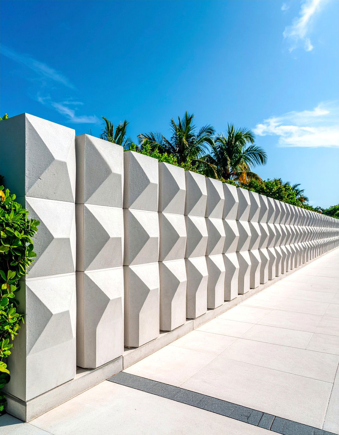 Concrete Block Fence with Decorative Relief Patterns - 25 Decorative Fence Ideas
