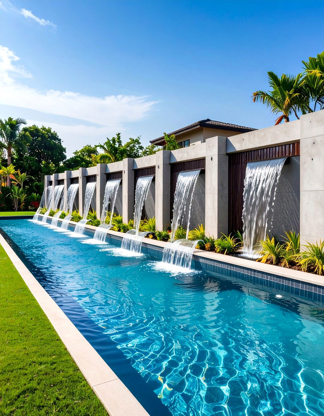 Concrete Block Fence with Integrated Water Features - 25 Concrete Block Fence Ideas