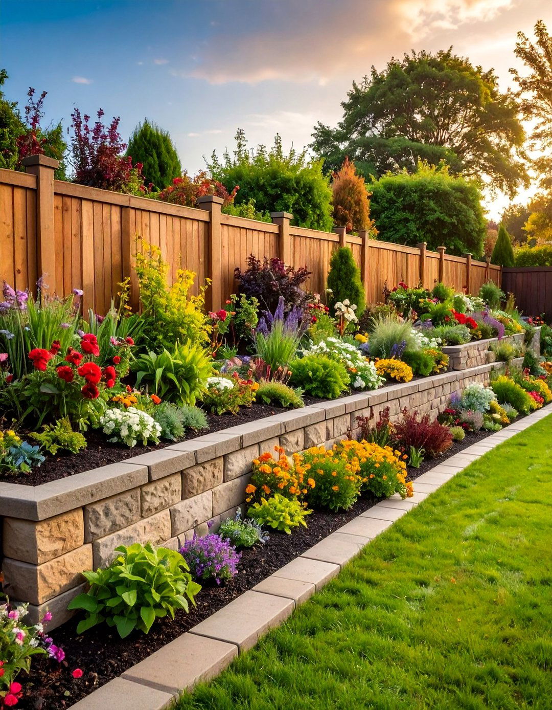 Concrete Block Garden Retaining Wall Fence - 25 Concrete Block Fence Ideas