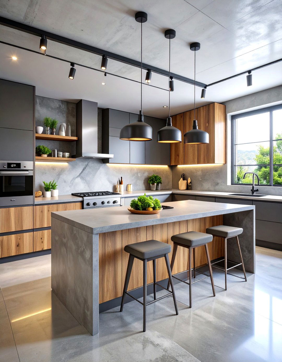 Concrete Countertop Kitchen with Steel Accents - 25 Minimalist Kitchen Ideas