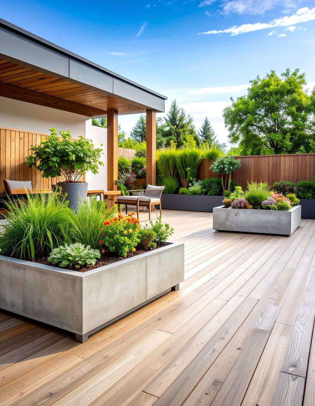 Concrete Deck with Built in Planters - 25 Concrete Deck Ideas