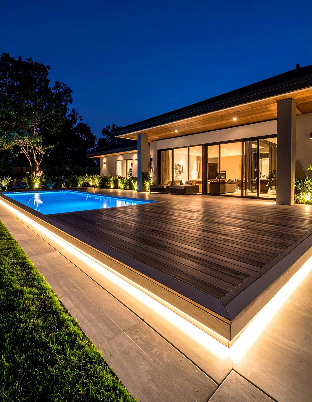 Concrete Deck with Integrated LED Lighting - 25 Concrete Pool Deck Ideas