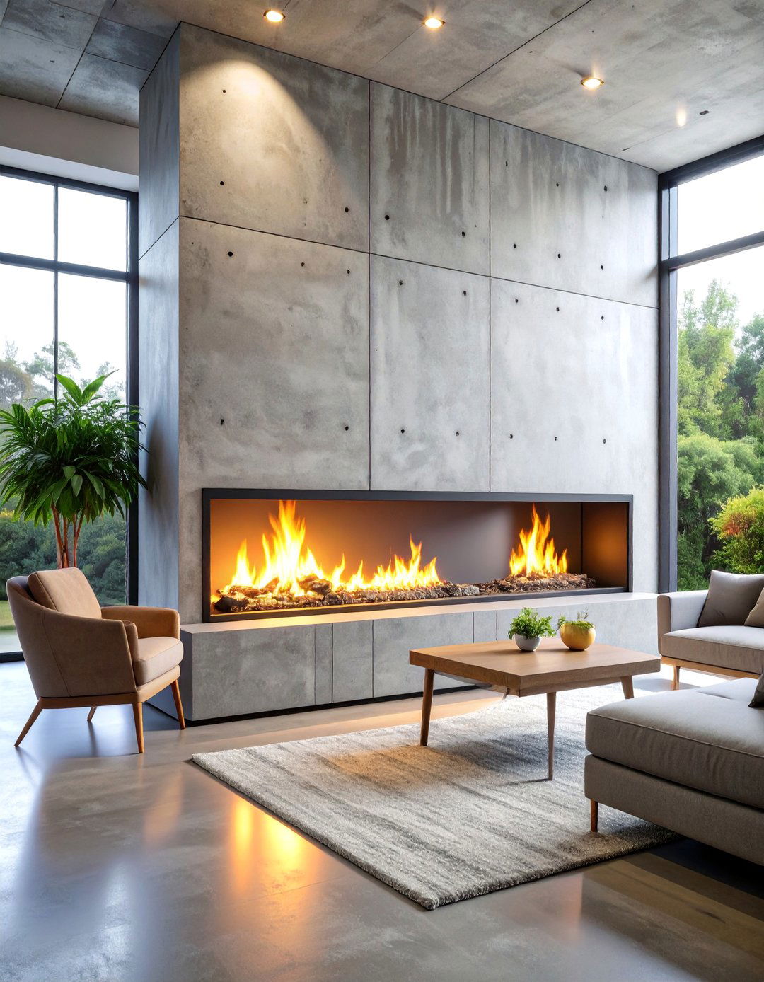 Concrete Double Sided Fireplace for Industrial Chic - 25 Double-sided Fireplace Ideas