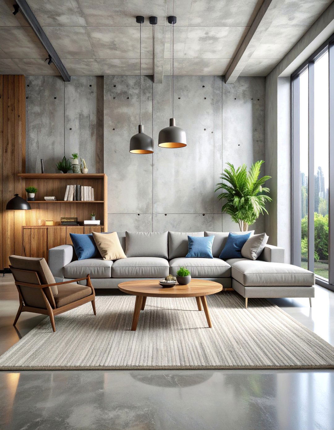 Concrete Effect Wallpaper with Industrial Styling - 25 Living Room Accent Wall Ideas
