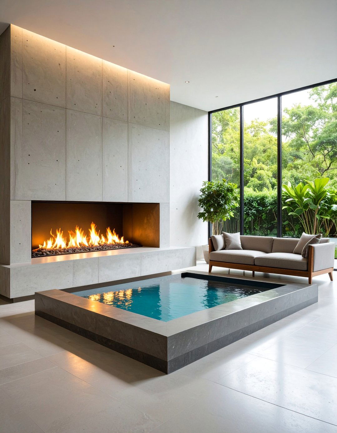 Concrete Fireplace with Water Feature Integration - 25 Concrete Fireplace Ideas