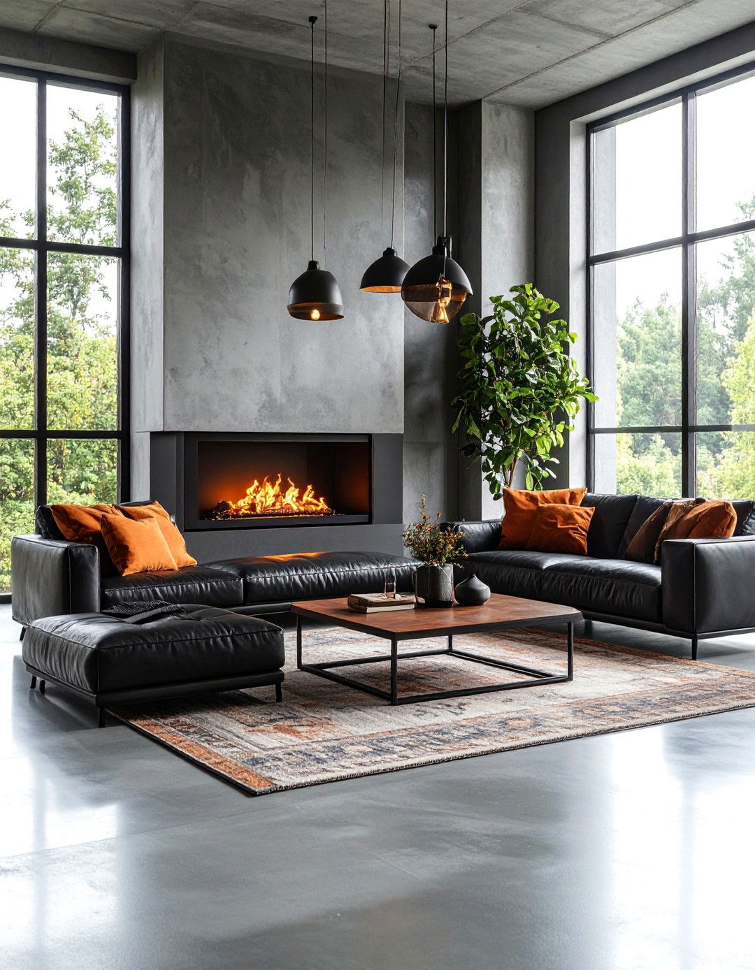 Concrete Floor Living Room with Heated Elements - 25 Mens Living Room Ideas