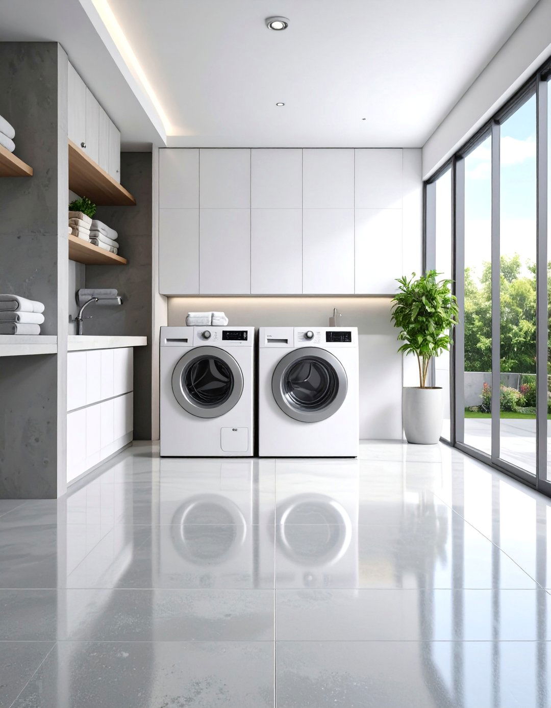 Concrete Floors with Polished Finish - 25 Laundry Room Floor Ideas