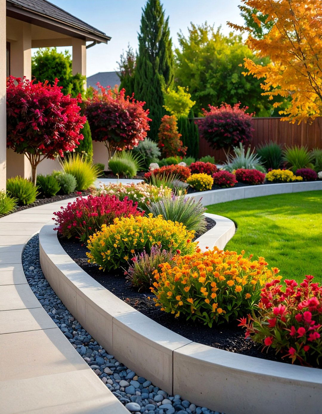 Concrete Garden Border with Drought Tolerant Shrubs - 25 Low Maintenance Garden Border Ideas
