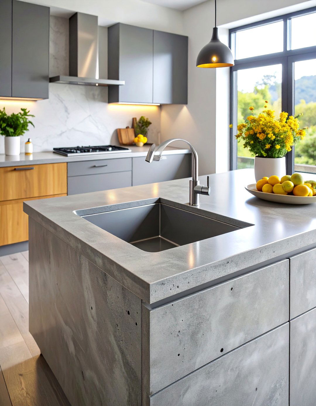 Concrete Kitchen Countertop with Custom Integral Sink - 25 Kitchen Countertop Ideas