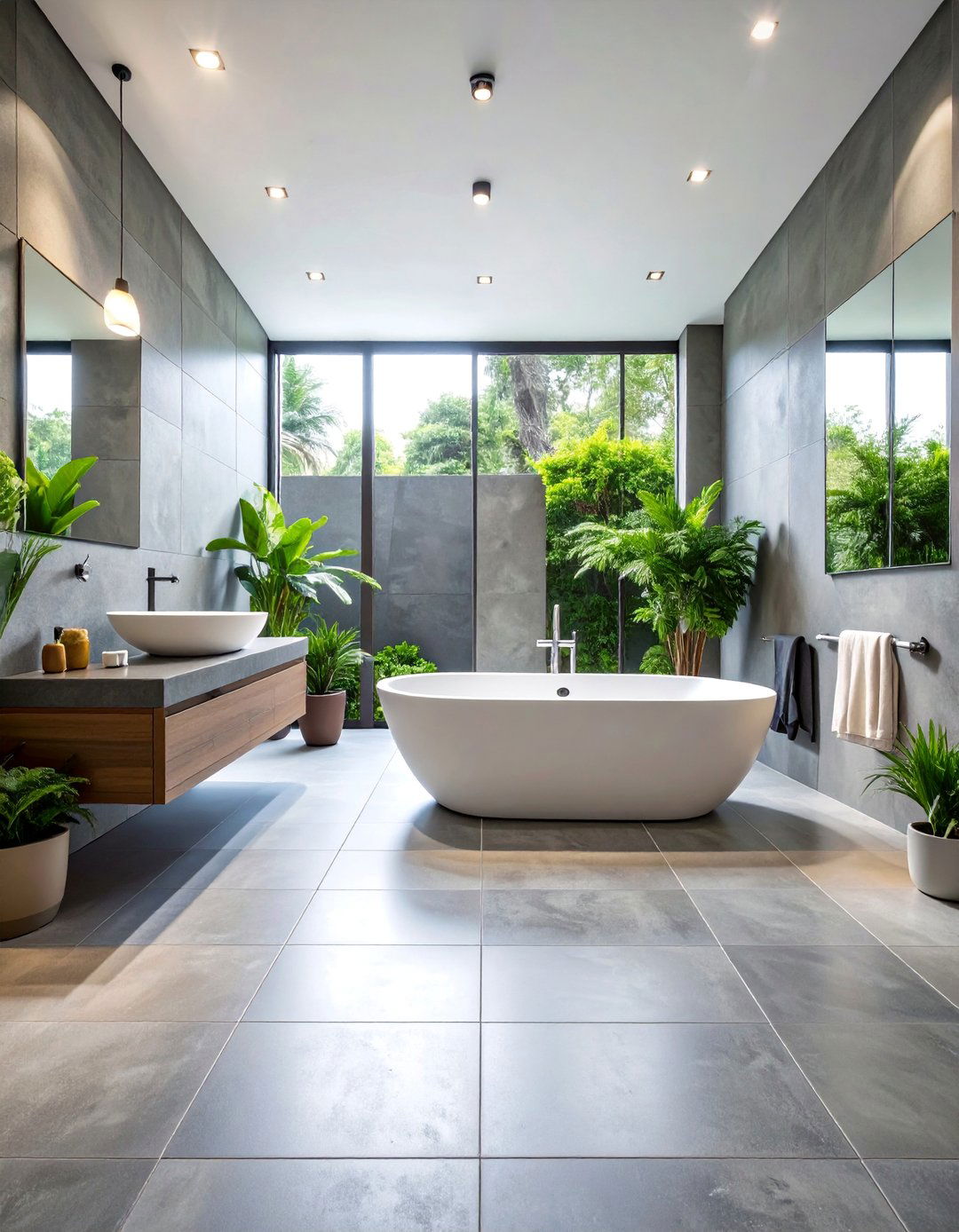 Concrete Look Porcelain Powder Room Floor Tiles - 25 Powder Room Floor Tile Ideas