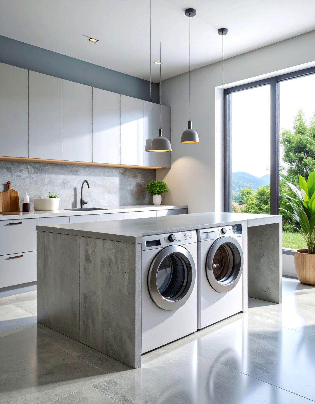 Concrete Modern Laundry Room Countertops with Custom Finishes - 25 Laundry Room Countertop Ideas