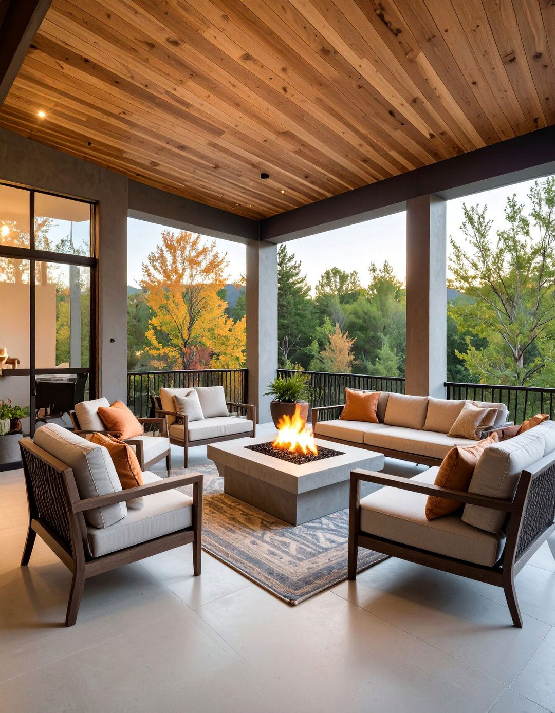 Concrete Porch with Integrated Fire Feature - 25 Concrete Porch Ideas