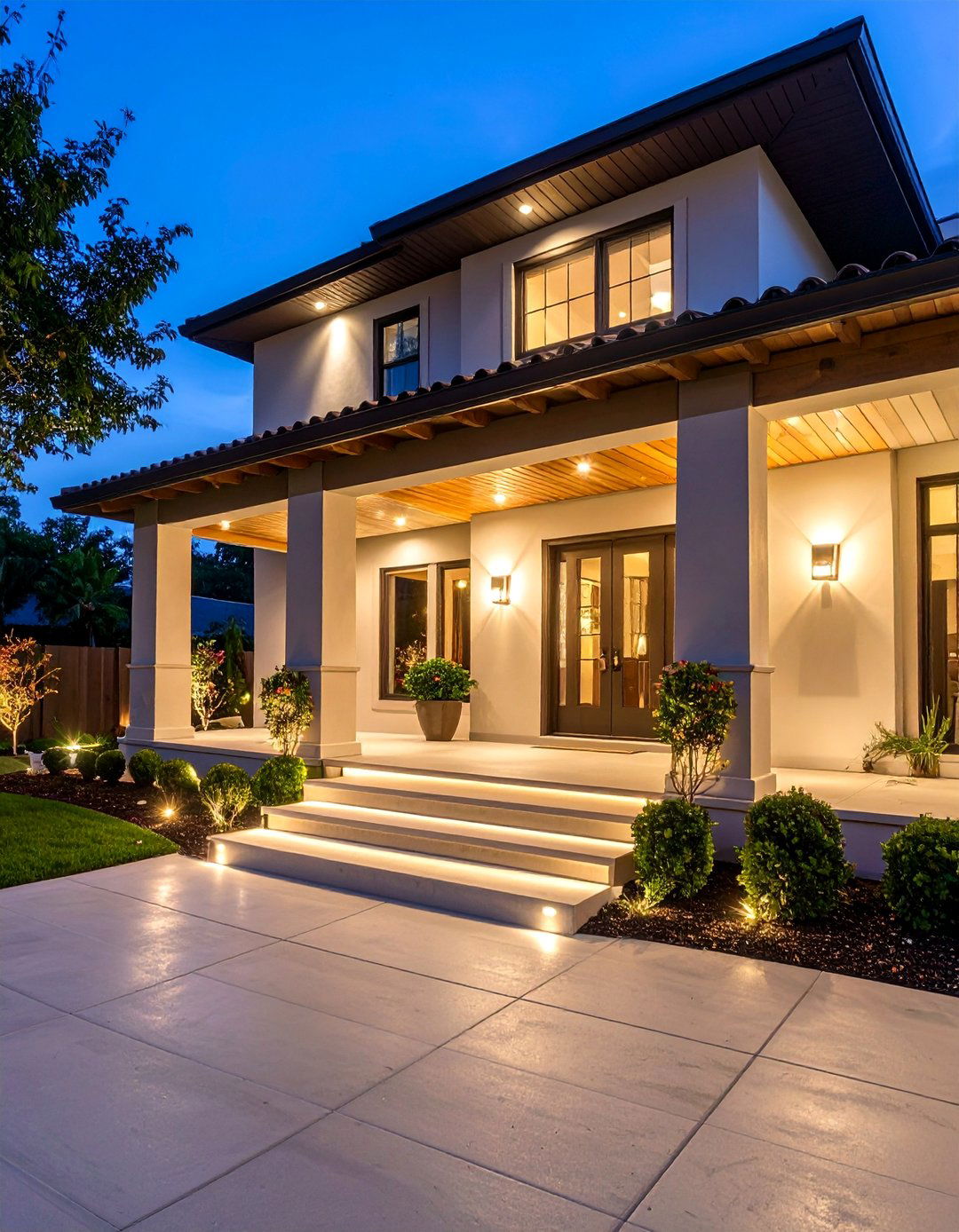 Concrete Porch with Integrated Lighting Elements - 25 Concrete Porch Ideas