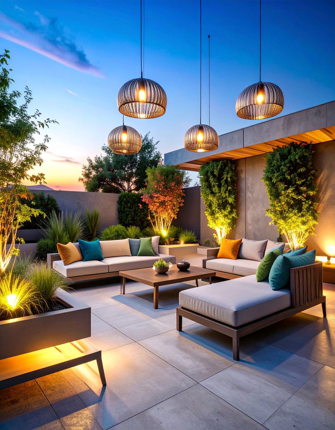 Concrete Slab Patio with Floating Bench Seating - 25 Mid-century Modern Patio Ideas