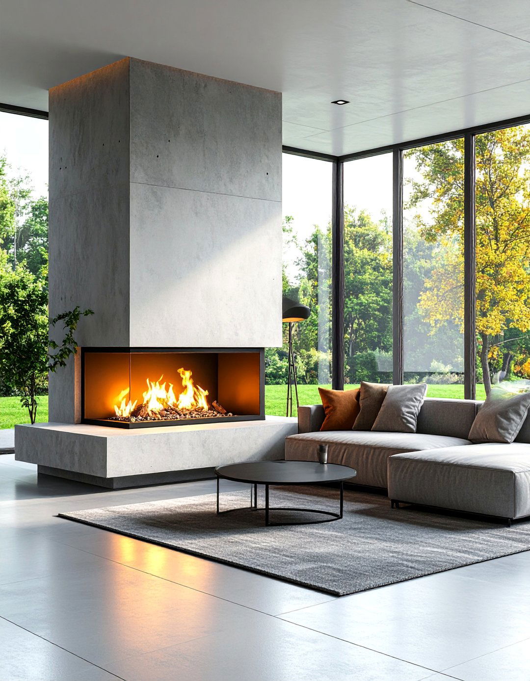 Concrete Surround Corner Gas Fireplace with Modern Edge - 25 Corner Gas Fireplace Ideas