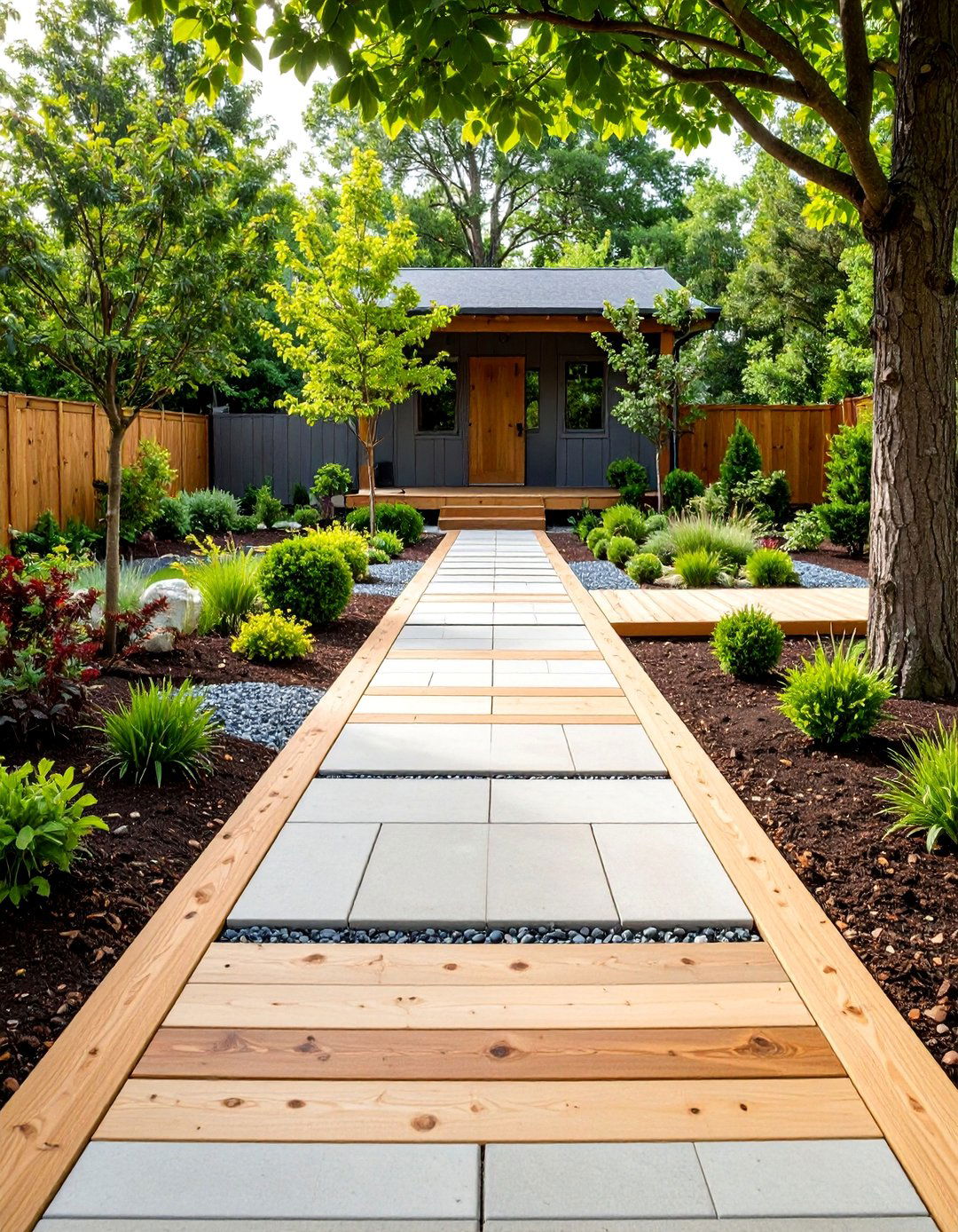 Concrete Walkway with Embedded Timber Strips - 25 Concrete Walkway Ideas