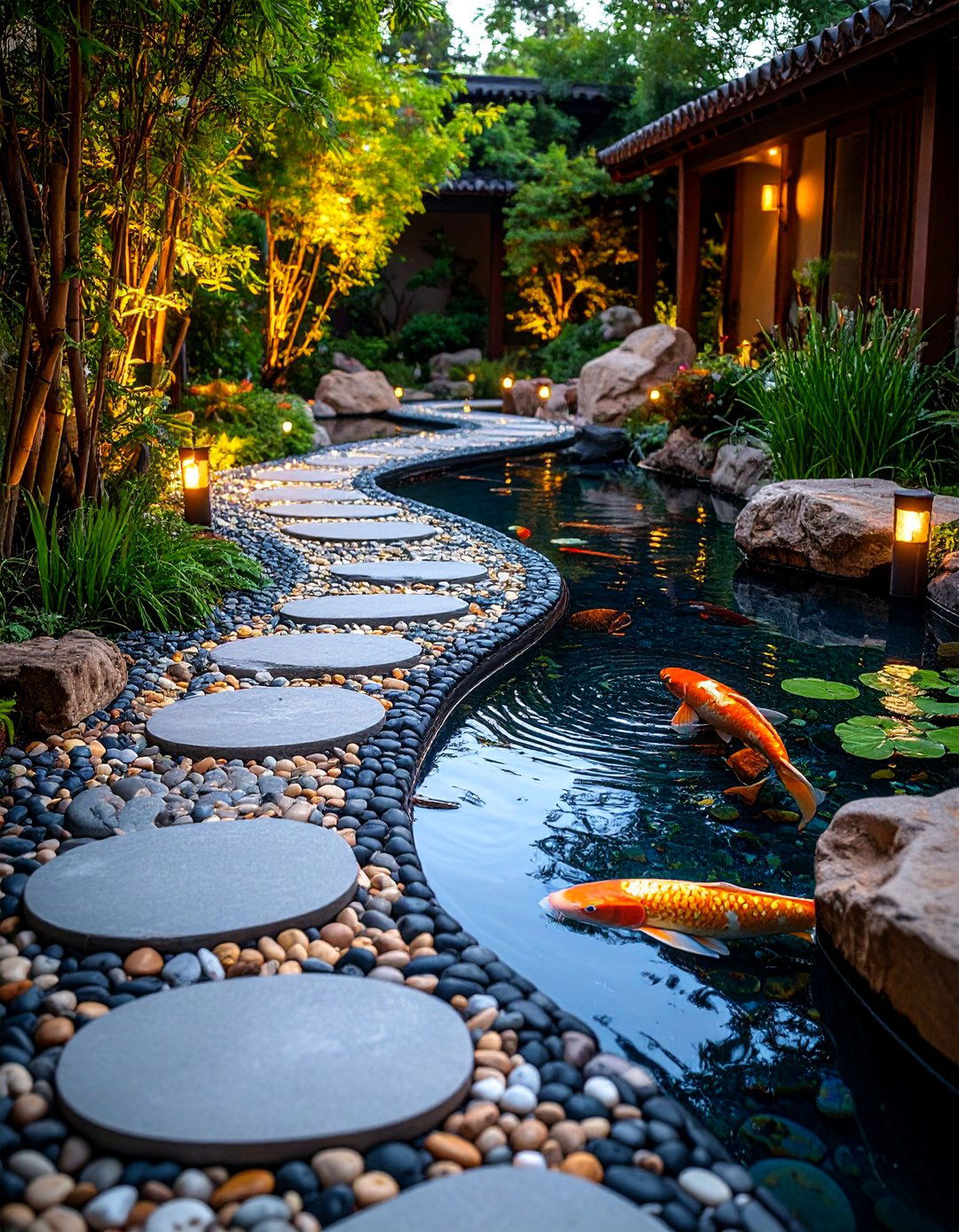 Concrete Walkway with Pebble Mosaic Inlays - 25 Concrete Walkway Ideas
