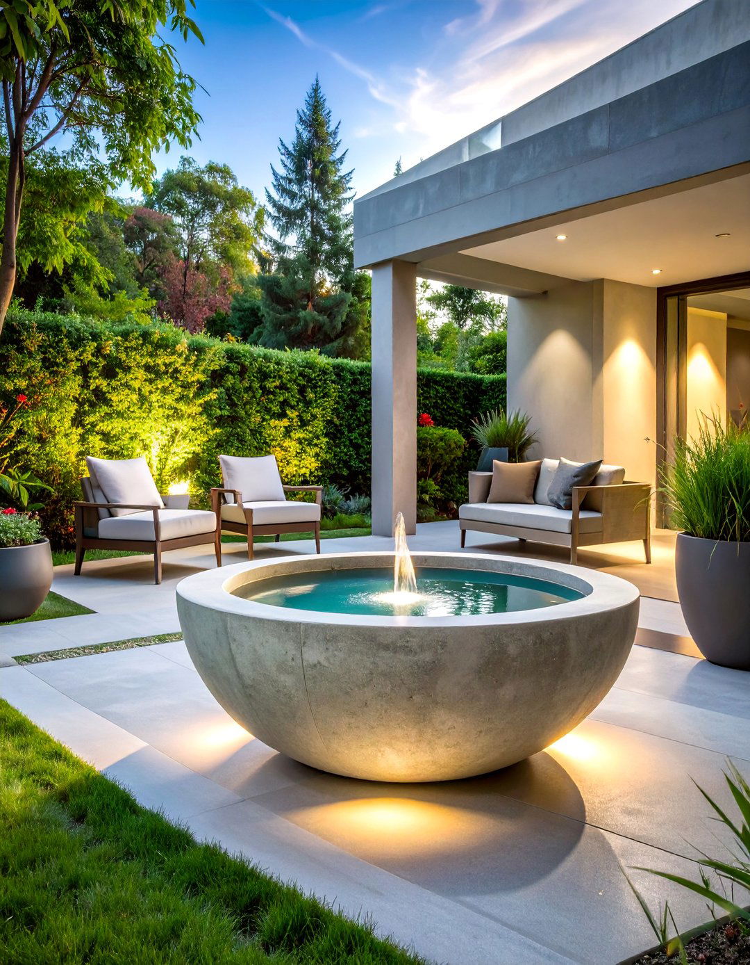 Concrete Water Feature Bowls - 25 Concrete Garden Ideas