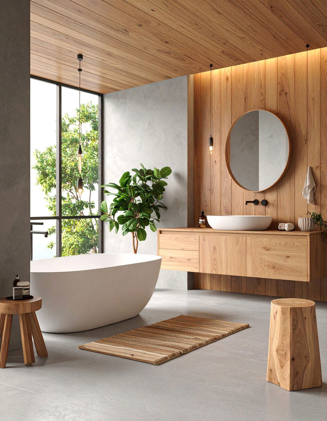 Concrete and Eucalyptus Minimalist Bathroom - 25 Earthy Bathroom Ideas