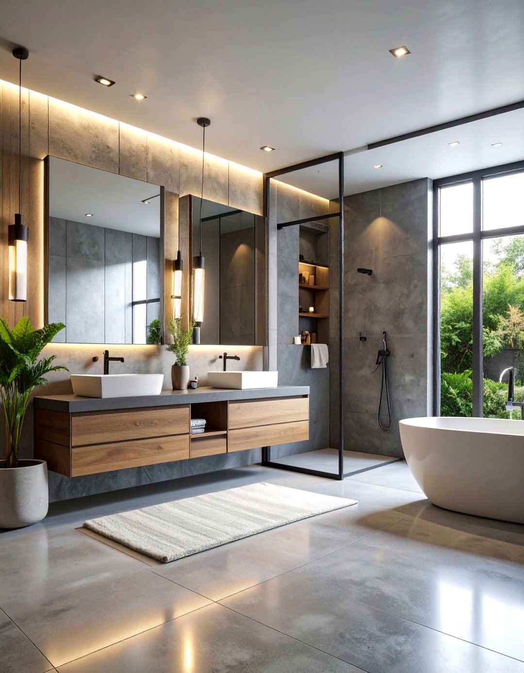 Concrete and Steel Contemporary Bathroom - 25 Dark Bathroom Ideas