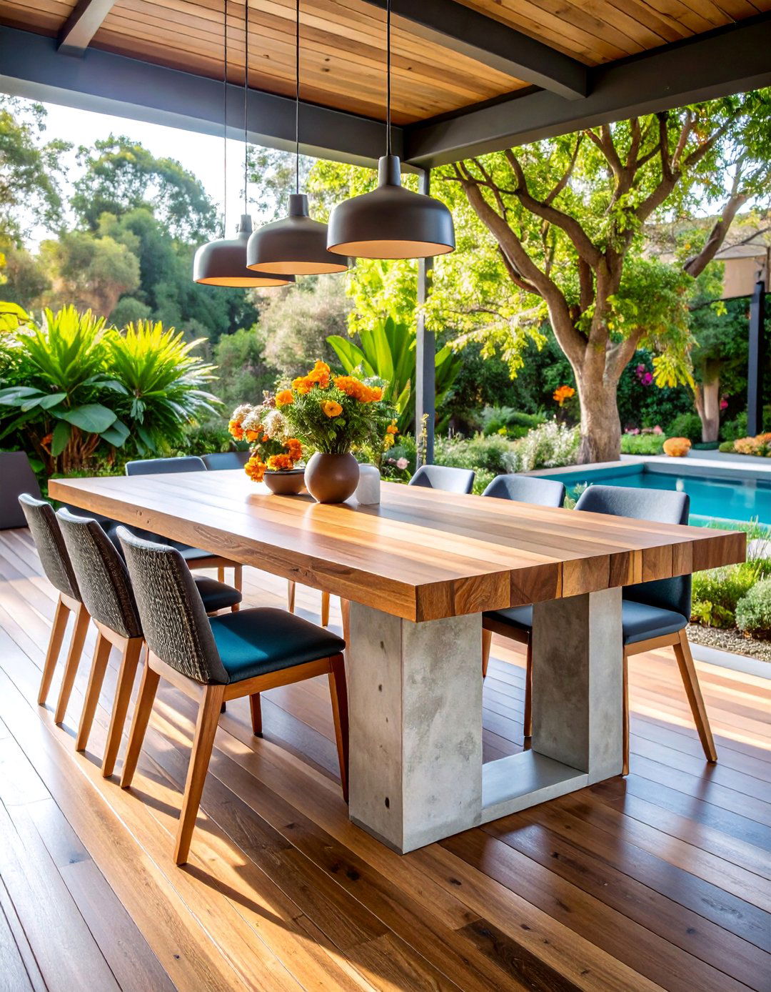 Concrete and Wood Dining Hybrid - 25 Garden Furniture Ideas