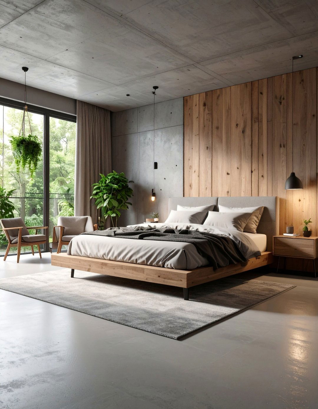 Concrete and Wood Industrial Softness - 25 Clean Girl Room Ideas