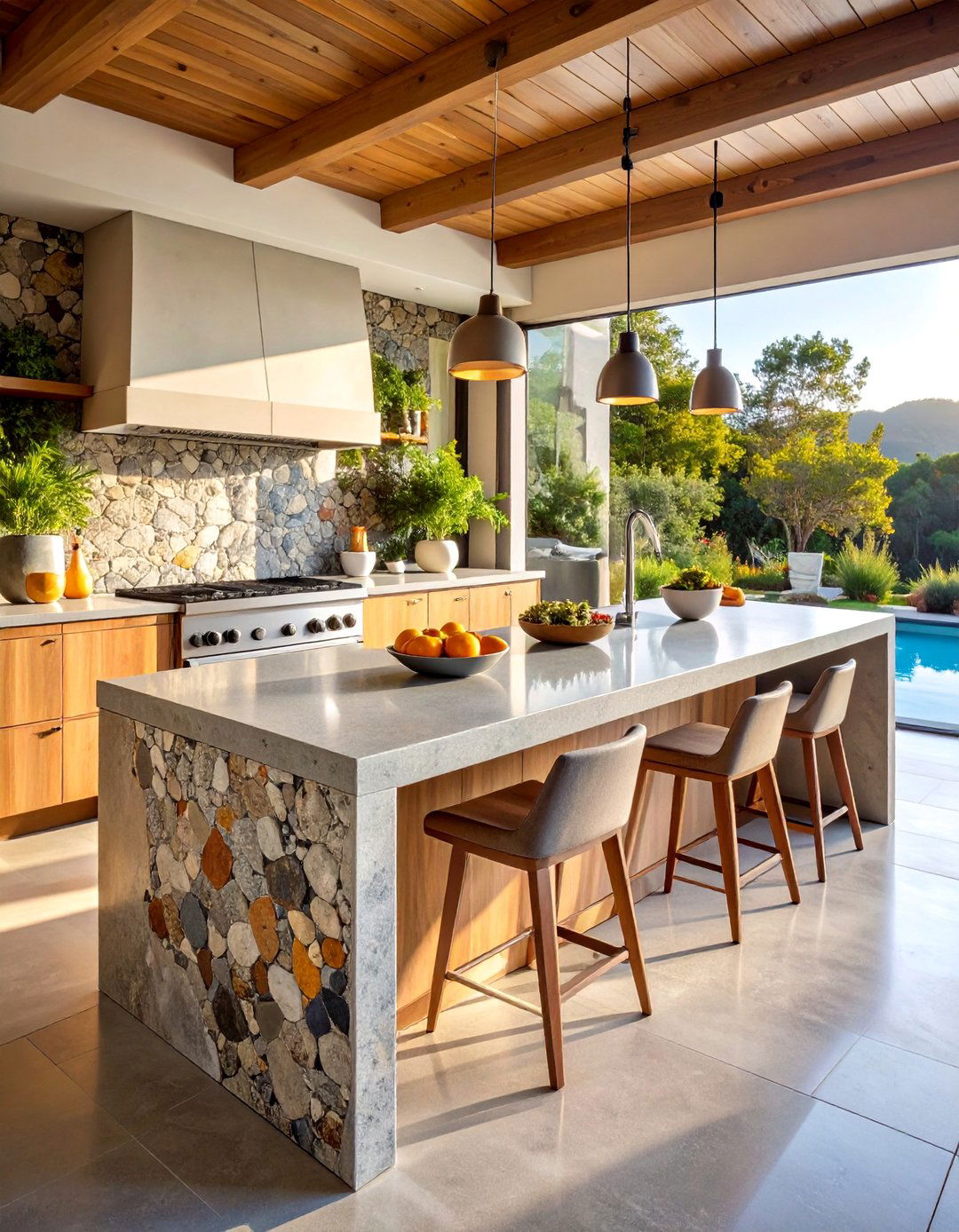 Concrete with Embedded Natural Stone Accents - 25 Types of Outdoor Kitchen Countertops
